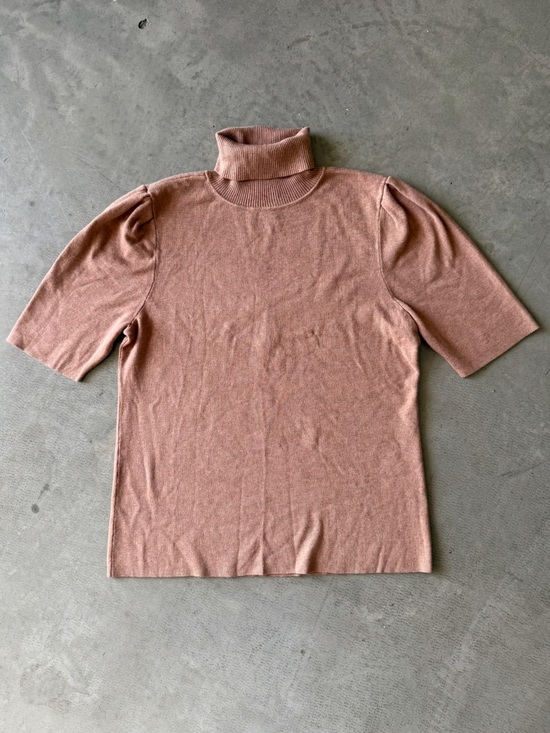 Alfani / Turtleneck Knit Top / Short Sleeve Ribbed / Brown - Picture 2 of 7
